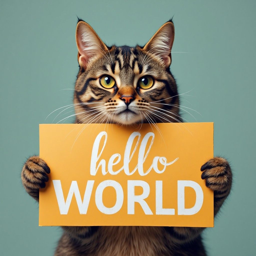 Sign with 'hello WORLD' text